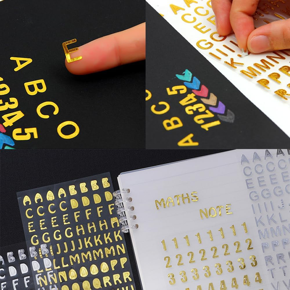 ONEBO 6 Feuilles Alphabet Number Stickers,Autocollants D’Alphabet,Pour Scrapbooking Cadeau Enseignement Bricolage Décorations De Chapeau De Graduation(3 Styles, 2 Couleurs)