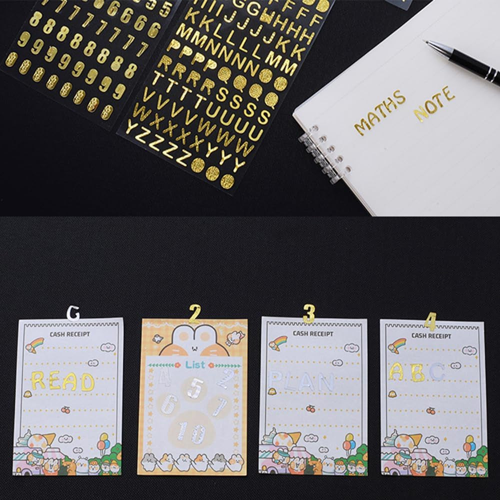 ONEBO 6 Feuilles Alphabet Number Stickers,Autocollants D’Alphabet,Pour Scrapbooking Cadeau Enseignement Bricolage Décorations De Chapeau De Graduation(3 Styles, 2 Couleurs)