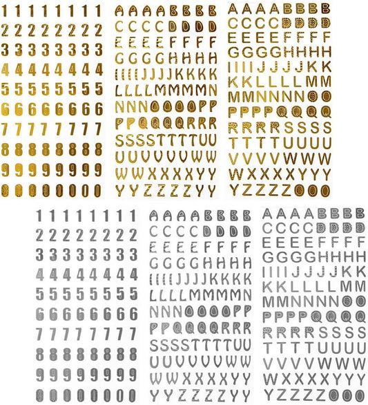 ONEBO 6 Feuilles Alphabet Number Stickers,Autocollants D’Alphabet,Pour Scrapbooking Cadeau Enseignement Bricolage Décorations De Chapeau De Graduation(3 Styles, 2 Couleurs)